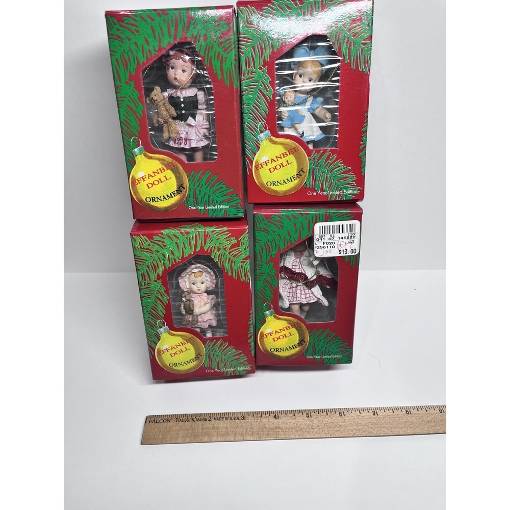 Effanbee Doll Ornaments Set of 4 Limited Edition Cold Cast Resin Vintage Style